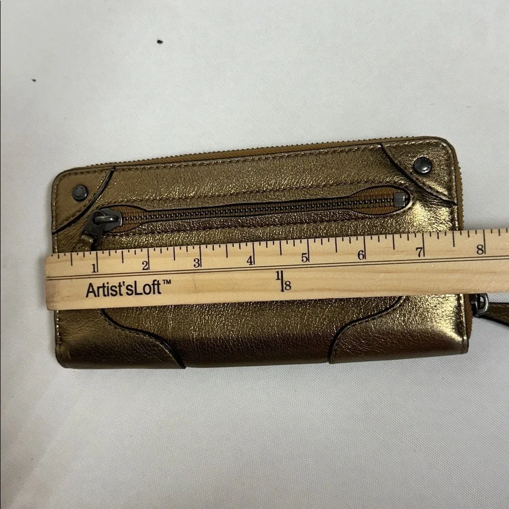 Coach Mercer Metallic Bronze Leather Zip-Around Credit Card Long Wallet